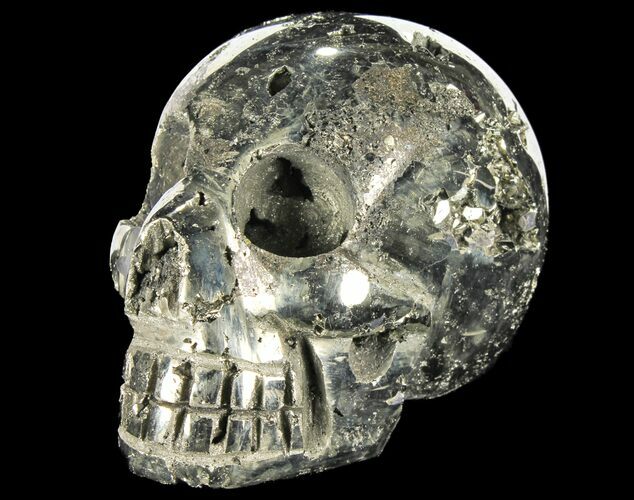 Polished Pyrite Skull With Pyritohedral Crystals #96333